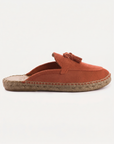 Mocasín Slipper Borlas Piel Serraje Coral
