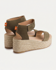 Alpargatas cuña piel Mallorca Kaki