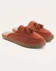 Mocasín Slipper Borlas Piel Serraje Coral