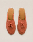 Mocasín Slipper Borlas Piel Serraje Coral