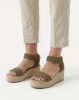 Alpargatas cuña piel Mallorca Kaki