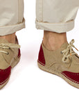 Alpargatas Oxford Piel beige + rojo inglés