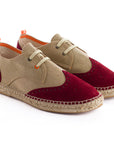 Alpargatas Oxford Piel beige + rojo inglés