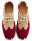 Alpargatas Oxford Piel beige + rojo inglés