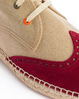 Alpargatas Oxford Piel beige + rojo inglés