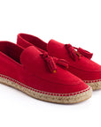Alpargatas mocasín hombre borlas piel rojo