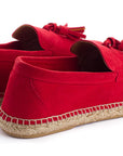 Alpargatas mocasín hombre borlas piel rojo