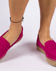 Alpargata mocasín piel mujer fucsia