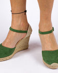 Alpargatas con cuñas piel radel verde mujer