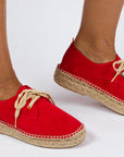 Alpargatas con cordones mujer blucher piel rojo 556