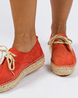 Alpargatas con cordones mujer blucher piel coral