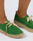 Alpargatas con cordones mujer blucher piel verde