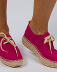 Alpargatas con cordones mujer blucher piel mujer fucsia