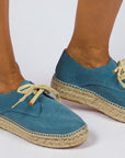 Alpargatas con cordones mujer blucher piel cielo