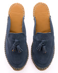 Mocasín Slipper Borlas Piel Aguamar