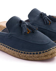 Mocasín Slipper Borlas Piel Aguamar