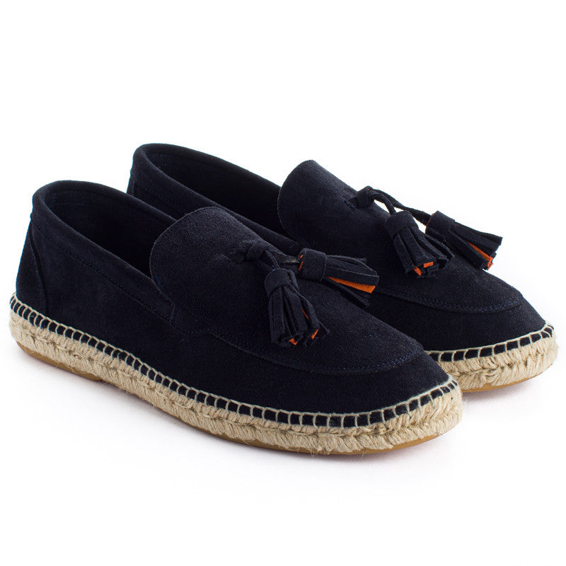 Mocassini in pelle blu navy con nappine