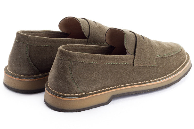 Mocassino In Pelle Crosta Grigio Verde