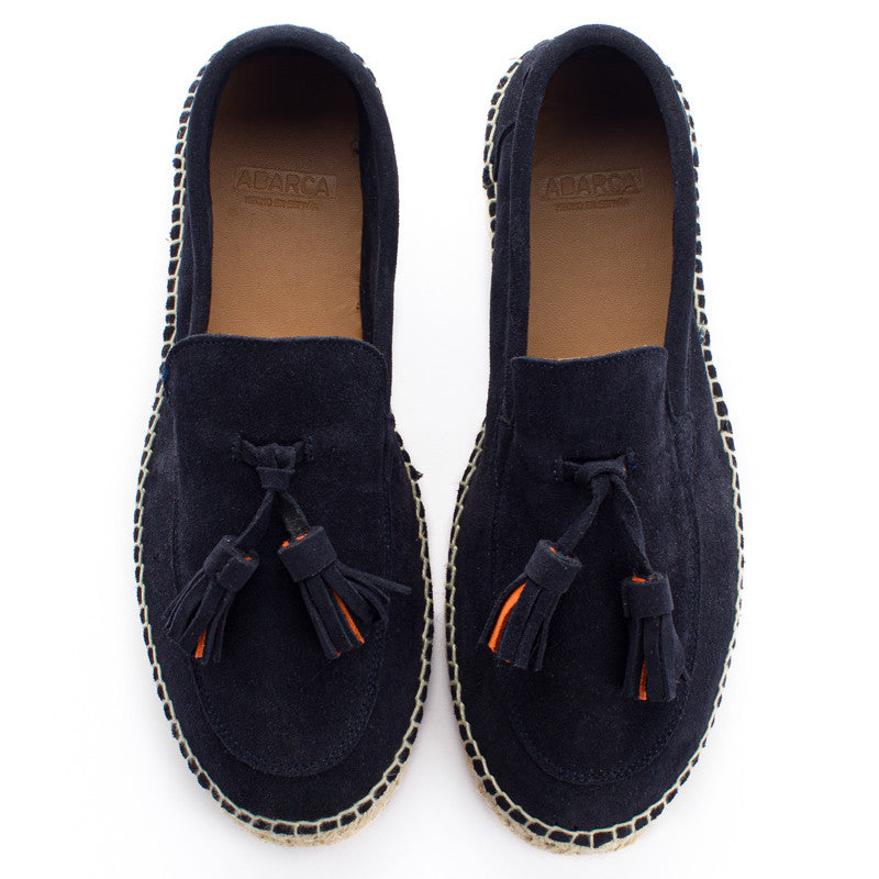 Mocassini in pelle blu navy con nappine