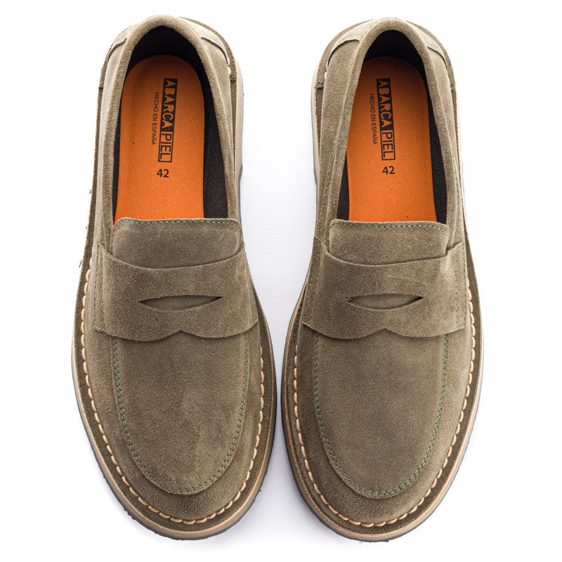 Mocassino In Pelle Crosta Grigio Verde