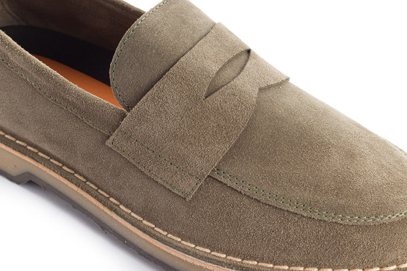 Mocassino In Pelle Crosta Grigio Verde