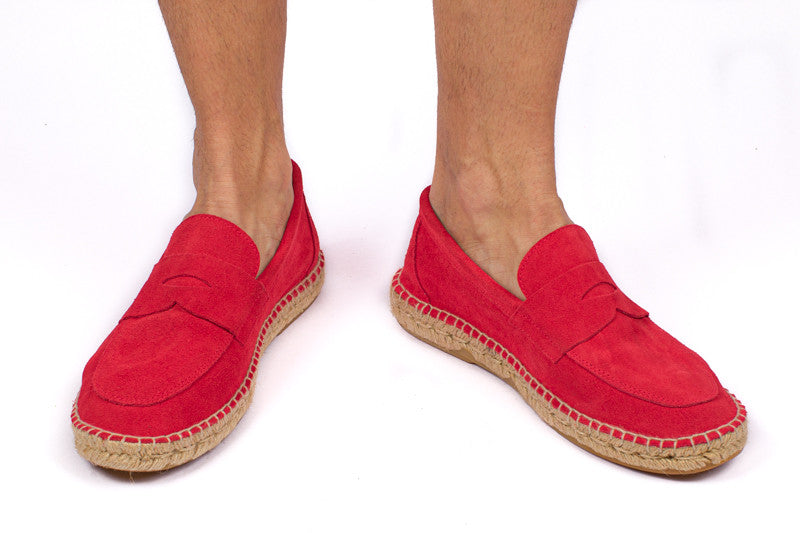 Mocasín Piel Serraje Rojo