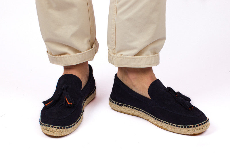 Mocassini in pelle blu navy con nappine