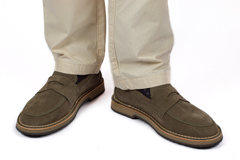 Mocassino In Pelle Crosta Grigio Verde