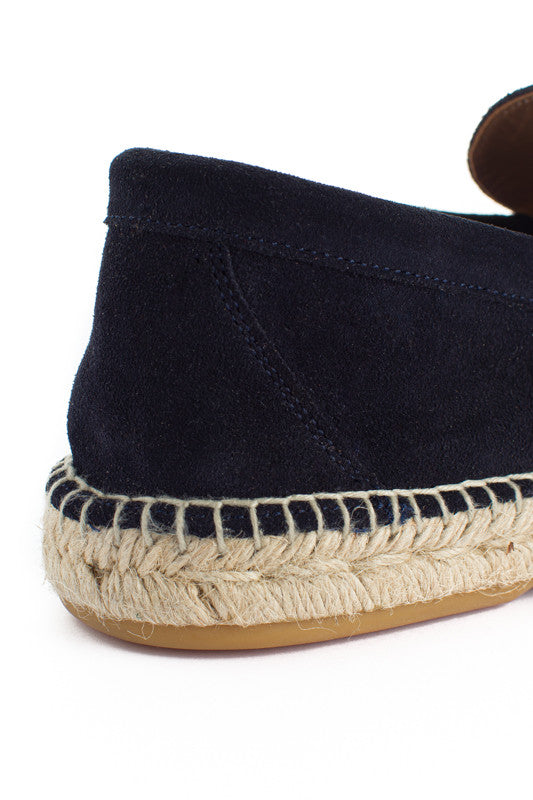 Mocassini in pelle blu navy con nappine