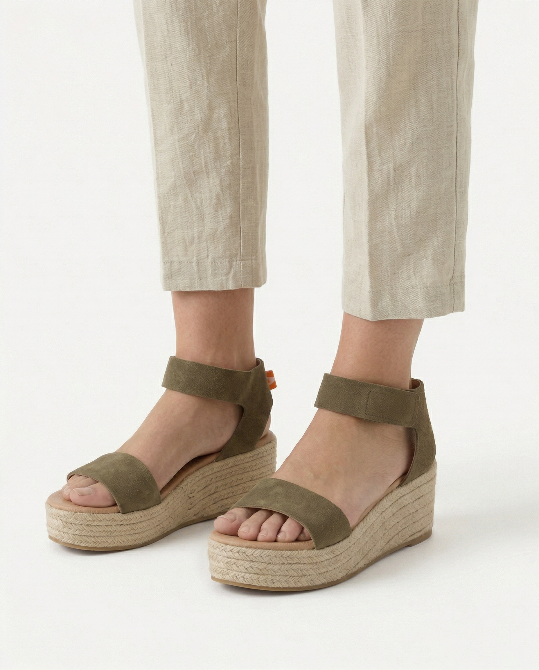 Alpargatas cuña piel Mallorca Kaki