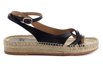 Black Menorca leather jute sandals